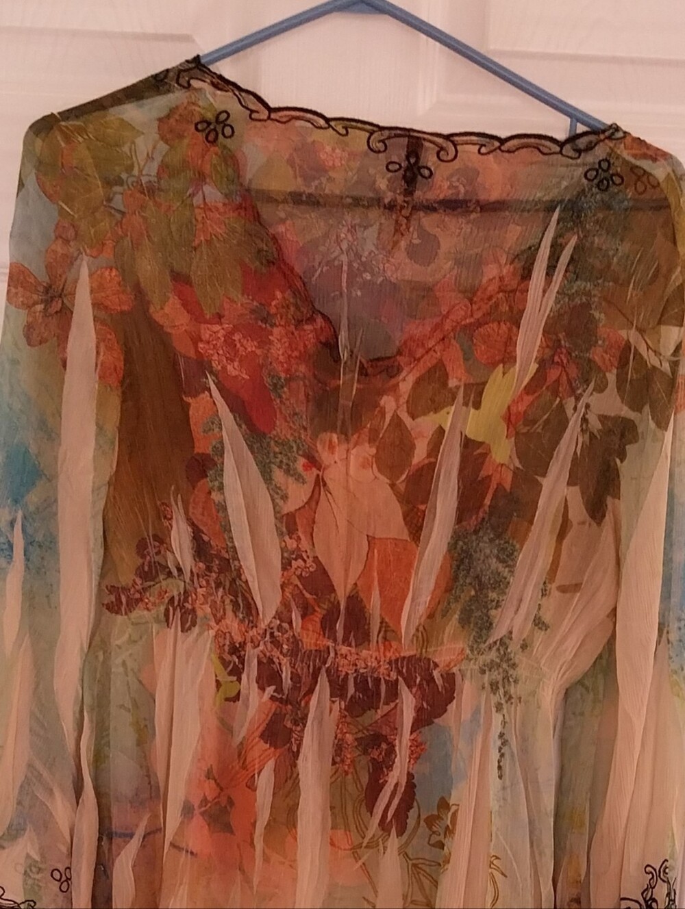 Sheer Floral V-Neck Women’s Top in Multicolor - Picture 10 of 11